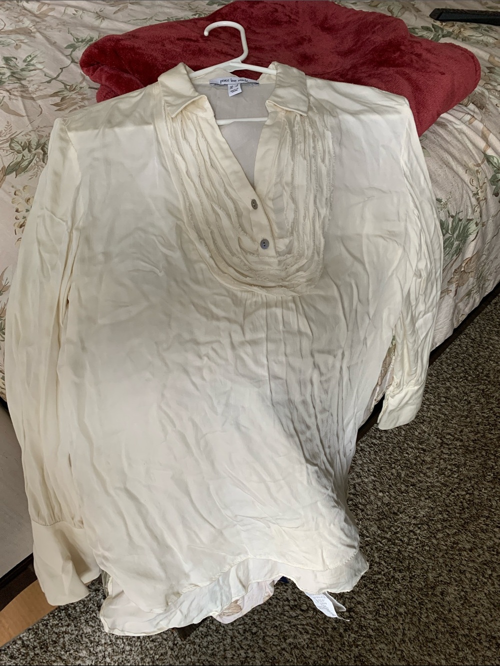 Peace Love World Cream Pleated V-Neck Tunic
